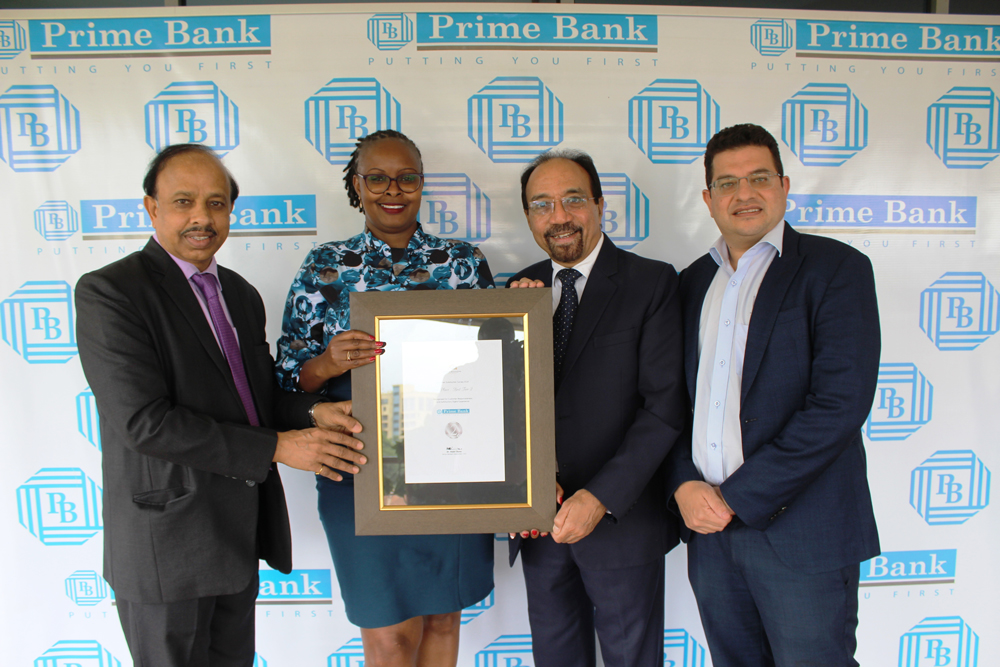Prime Bank’s Chief Operating Officer, A.R Jagannathan, Head of Customer Service Rosemary Kiboro, Managing Director Bharat Jani and Director, Business Development Vijay Kantaria after the launch of Kenya Bankers Association Customer Satisfaction Survey (2021)
